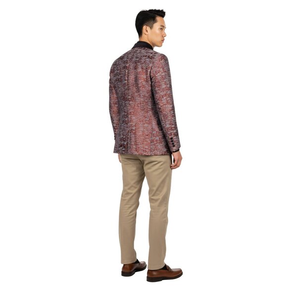 Empire™ Textured Scarlet Peak Lapel Hybrid Fit Blazer, Red & Black - Picture 3 of 6